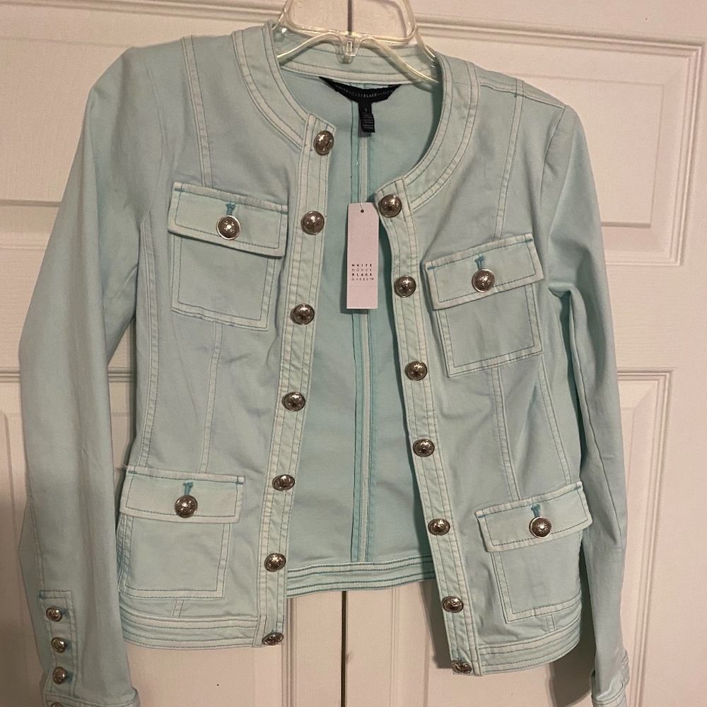 White House Black Market Button Military Jacket Size 2 Green NWT